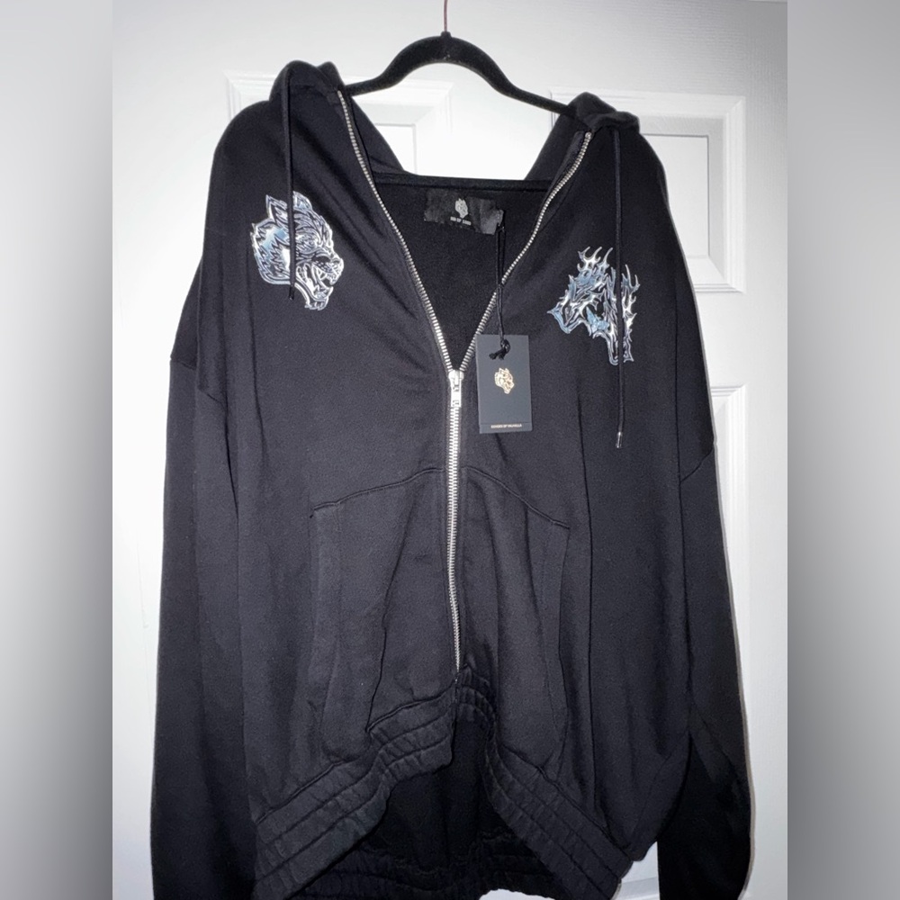 Darc Sport Black Zip Up Sweater with Blue Accents